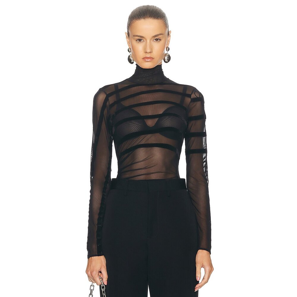 Jean Paul Gaultier Gaultier & Mariniere Drapped Mesh Bodysuit in Black